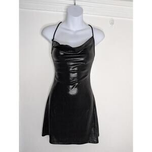 Silence + Noise Slip Dress Womens Small Black Cowl Neck Strappy Backless Mini